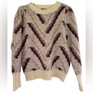 VICI Sweater Women's Cream Knit Pullover Puffed Sleeve Chevron‎ Size Medium